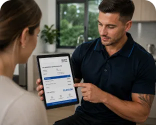 Plumber showing a Artarmon customer the quote on a tablet